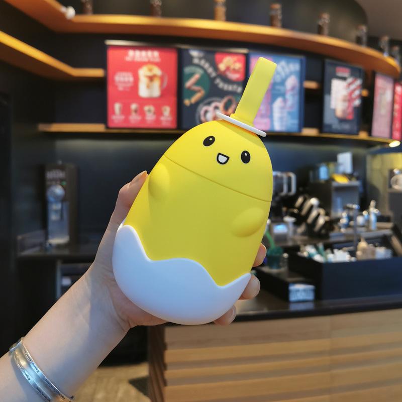 Cartoon Egg Pig Shaped Water Bottle With Rope Glass Liner Cute Kids Girls Drink Bottle 290ML