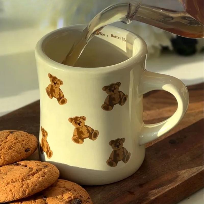 Tazza da Caffè in Ceramica Orso Cartone Animato Tazza Orso Cioccolato Tazza Ragazza Tazza da Caffè Retrò Tè Pomeridiano Carina Ceramica Carina Tazza da Caffè Carina