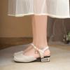Mode 2025 Frühling Sommer Neu Retro Quadratische Zehenpartie Lässige Schuhe Damenmode Dicker Absatz Perle Sanfte Hochhackige Sandalen Schuhe Weiblich