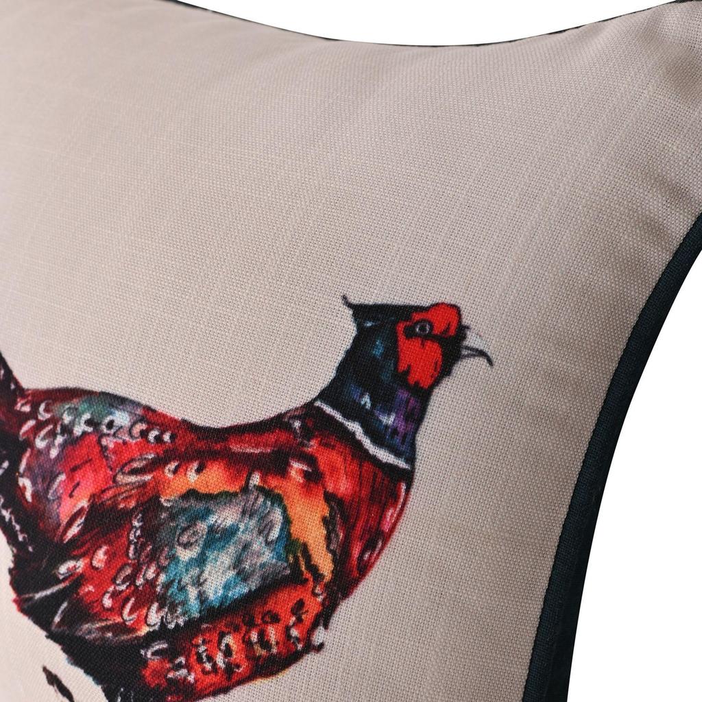 Meg Hawkins Oblong Cushion with Wooden Buttons - Pheasant
