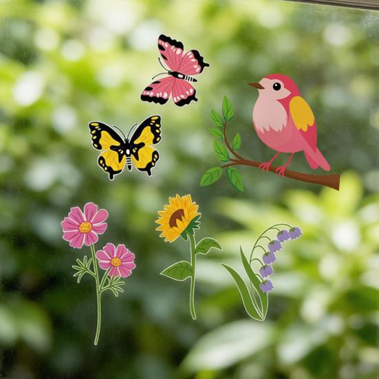 8 Sheets Spring Window Clings Butterfly Flower Hummingbird Window Decals to Prevent Bird Strikes Reusable Static Sticker for Glass Windows