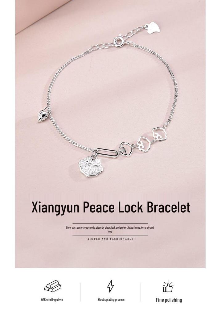S925 Sterling Silver Ruyi Cloud Peace Lock Bracelet - Elegant Gift for Her, Perfect for Valentine's Day & Seven Stars Festival