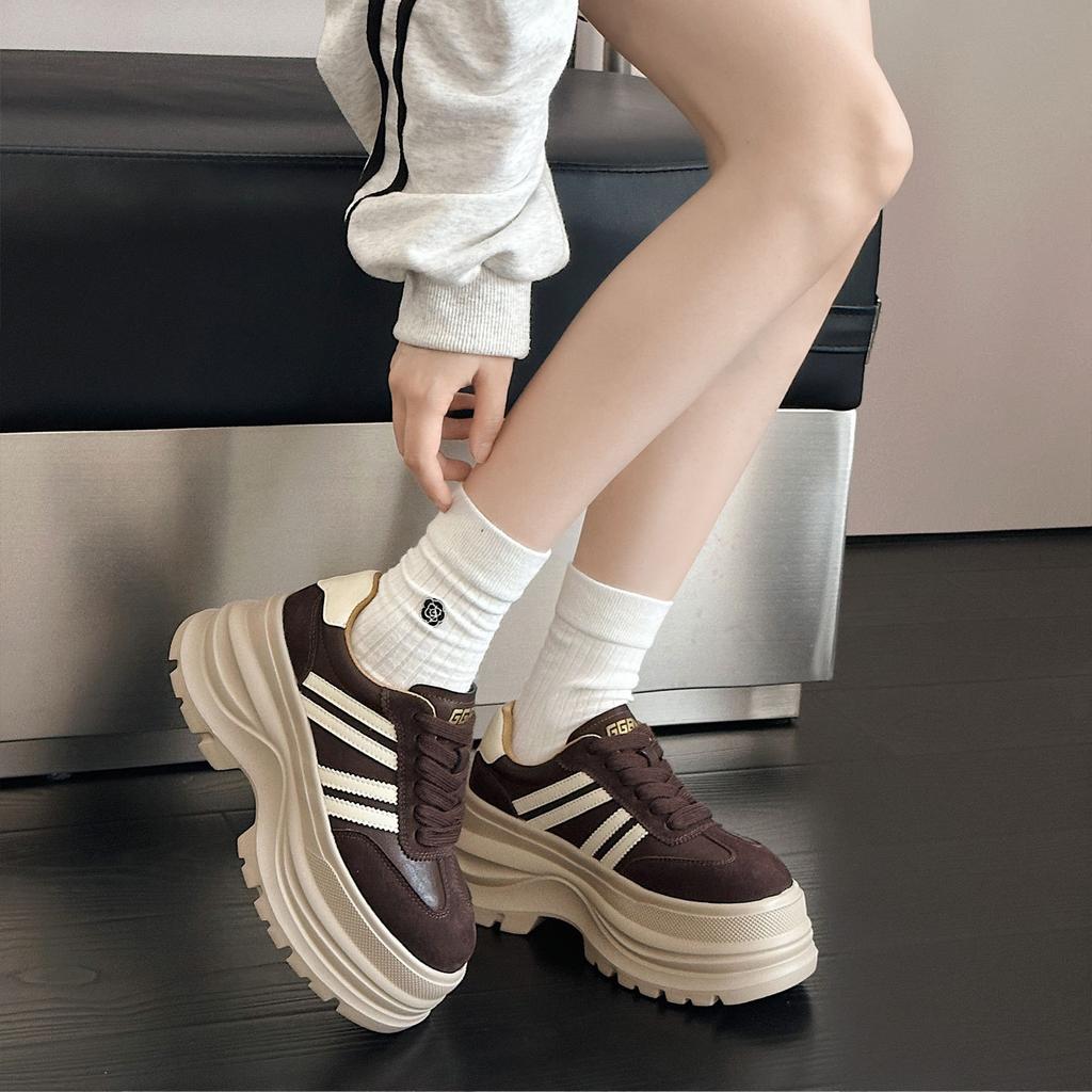 thick-soled German training shoes women's autumn new super fire heightening versatile leather muffin Birken casual Forrest Gump shoes