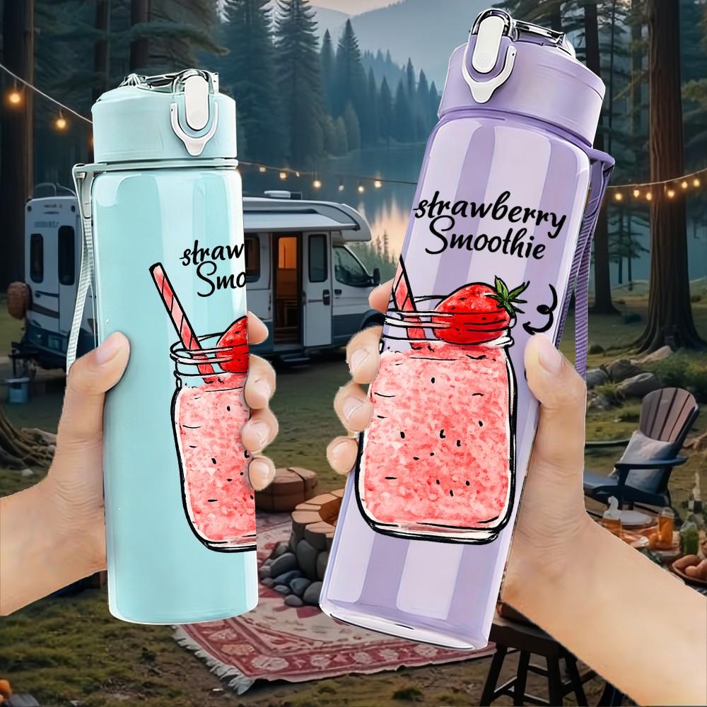 1PC Summer Cocktail Beverage Glass Print 750ml Color Plastic Sports Water Bottle Leakproof Flip Straw Lid Suitable for Sports Office Home Use