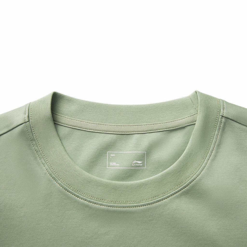 Li Ning Sports Lifestyle Series Solid Color Breathable Loose Fit Short Sleeve T-Shirt Unisex Tops Bean-Green AHSVB91-7
