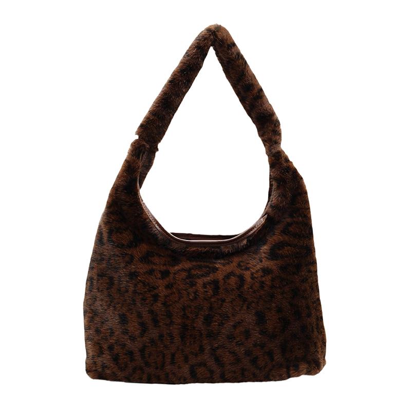 

Плюшевая сумка с леопардовым принтом Женская вместительная сумка на плечо Сумка-тоут для поездок кофейный