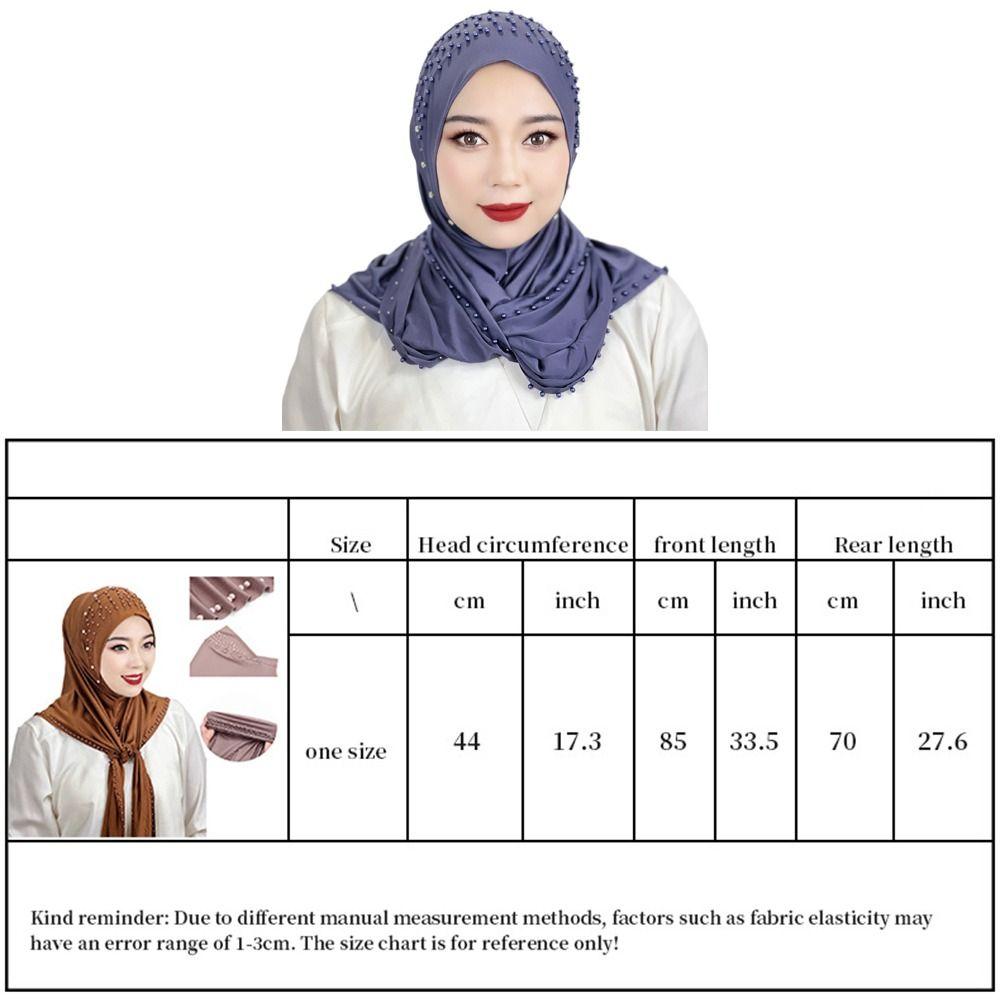 Comfortable Beaded Muslim Hijab Solid Color Full Cover Turkish Head Wrap Scarf Arabic Hijab Hat