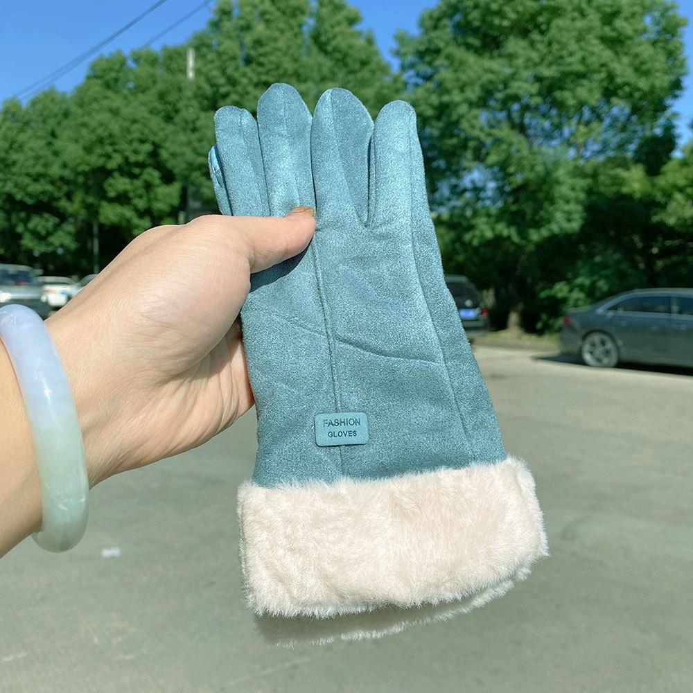 New gloves women's autumn and winter touch screen fleece warm suede gloves cycling winter thickened cold gloves