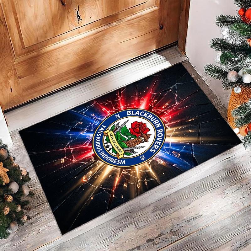 Blackburn Rovers Football Print Crystal Velvet Rug, Comfortable Water Absorbent Non Slip Indoor Floor Carpet