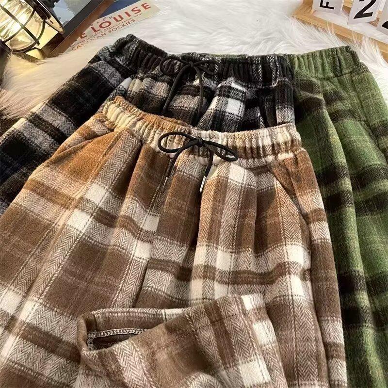 American Retro Striped Pants Men's Autumn and Winter Velvet Thickened Straight Loose Trendy Brand Drape Wide Legs Casual Long