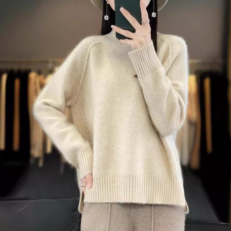 Autumn and Winter Semi-turtleneck Sweater Women's Bottoming Shirt with Fashionable and Casual Women's Shoulder Sweater Women's Simple Split Design