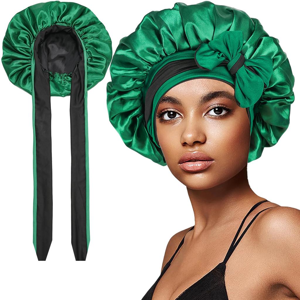 Polyester Double Layer Satin Sleep Cap With Bow Tie For Women And All Seasons Comfort