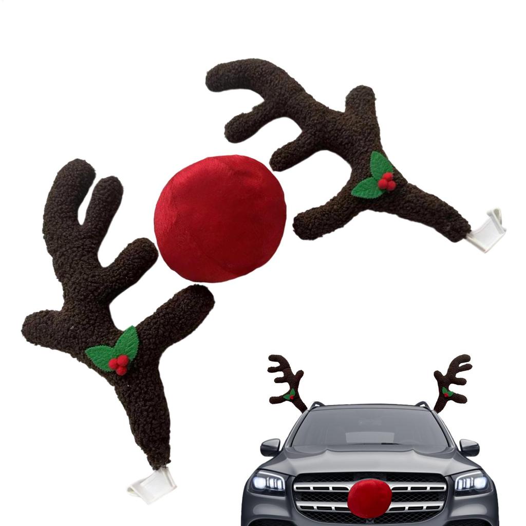 Car Christmas Antlers Decoration With LED Lights Car Decoration Elk Luminous Plush Antlers Ornament Auto Exterior Costume