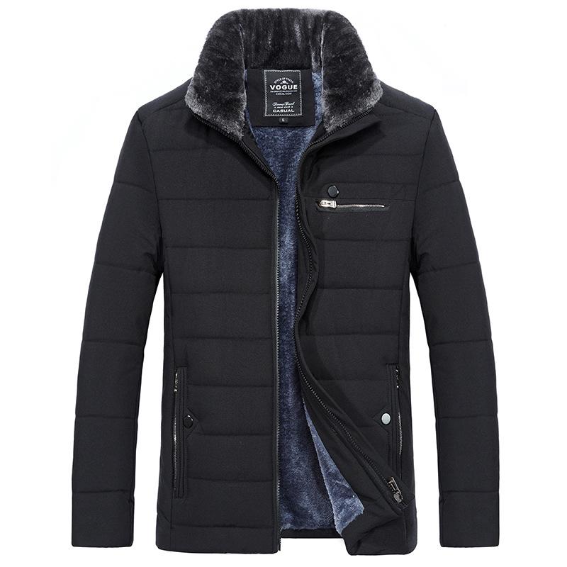 Men's Mid-Aged Cotton-Padded Business Jacket with Velvet Lining, Suitable for Ages 30-50.