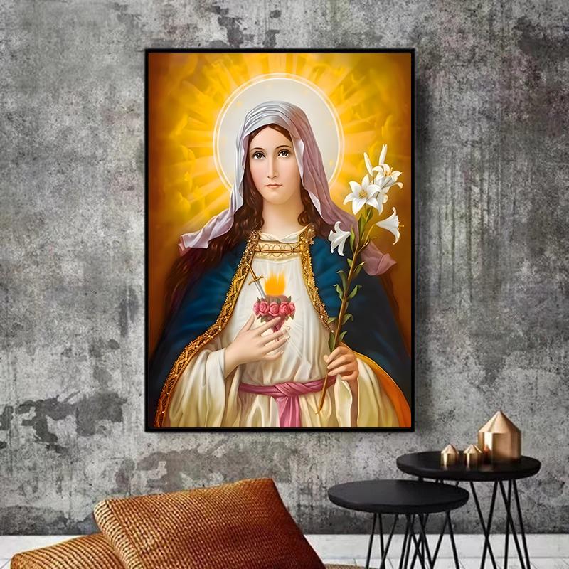 Catholic Christian Wall Art Holy Jesus and Virgin Mary Canvas Oil Painting Religious Home Decor Poster Prints Pictures