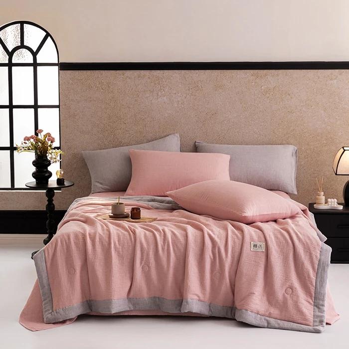 Solid Color Cotton Bubble Double-layer Yarn Summer Quilt Soybean Summer Quilt Four-piece Summer Cool Air Conditioner Quilt