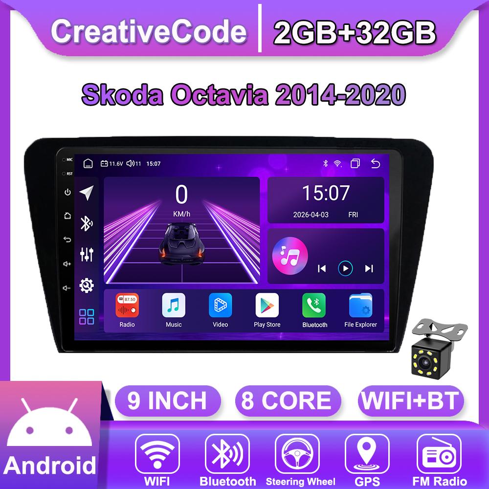 

Android Car-Play Car Radio For Skoda Octavia 2014-2020 Multimedia Player Head Unit Stereo GPS Navigation BT WIFI,8 CORE ,2+32GB чорний