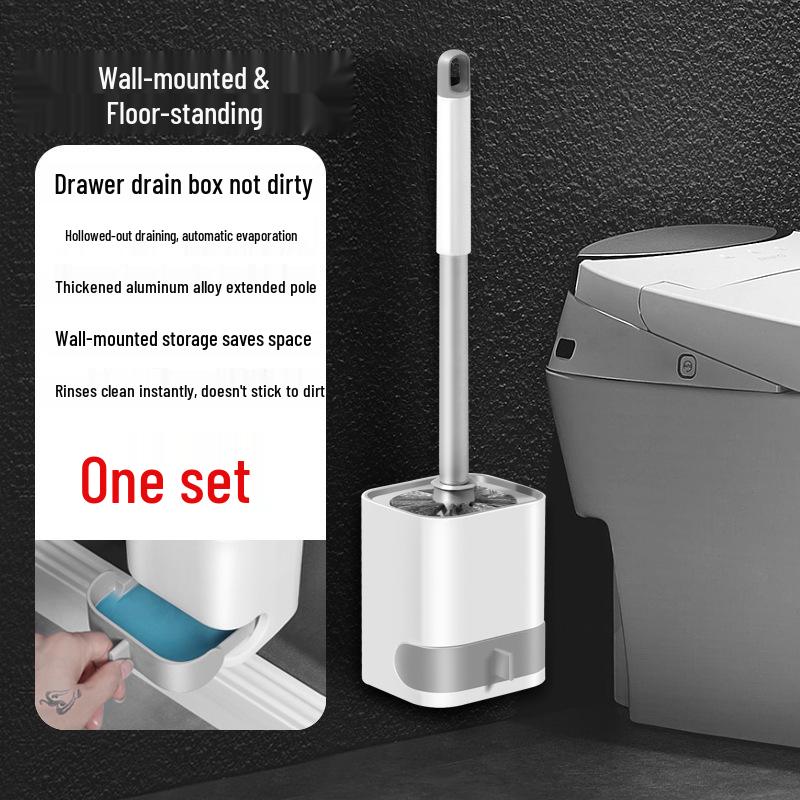 No-Drill Wall-Mounted Toilet Brush Set with Long Handle and Corner-Free Cleaning