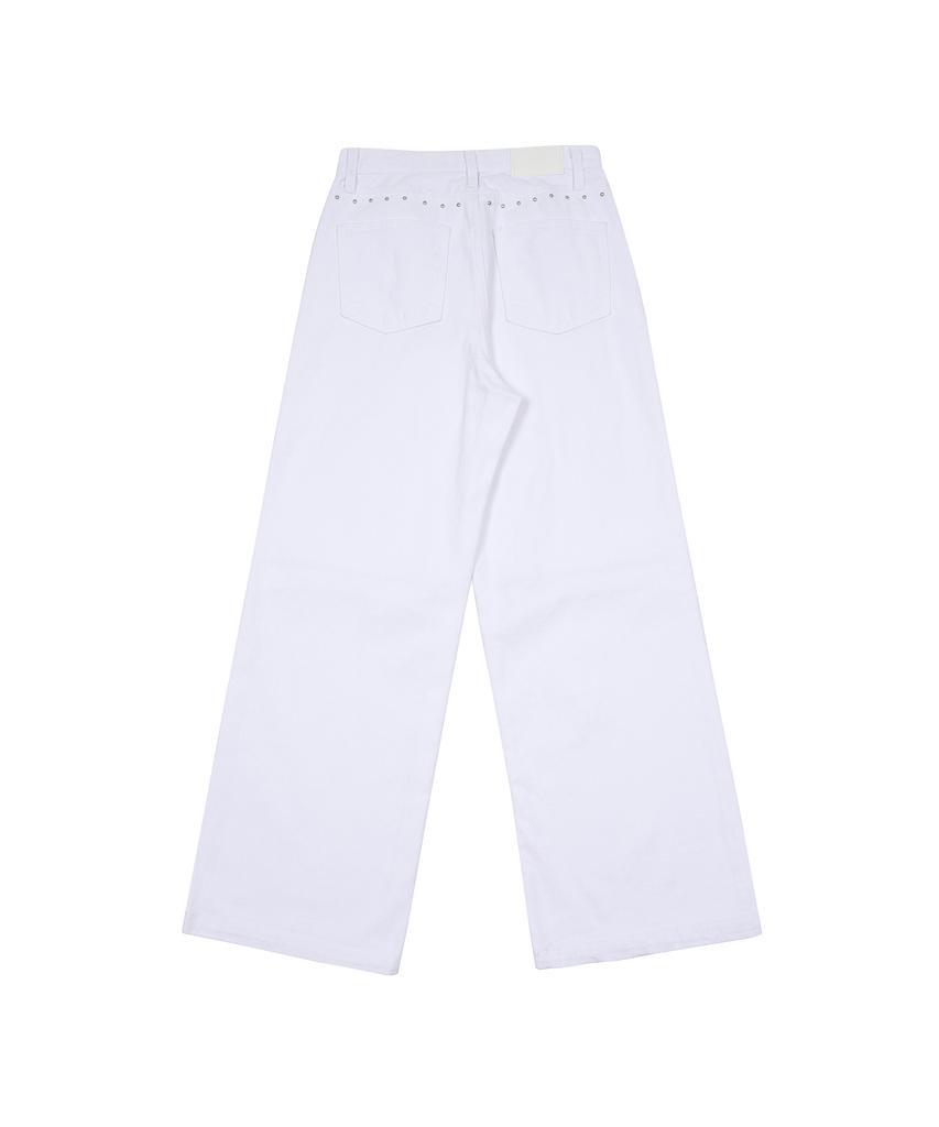Eonibeu Open Zipper Rivet Denim Pants White