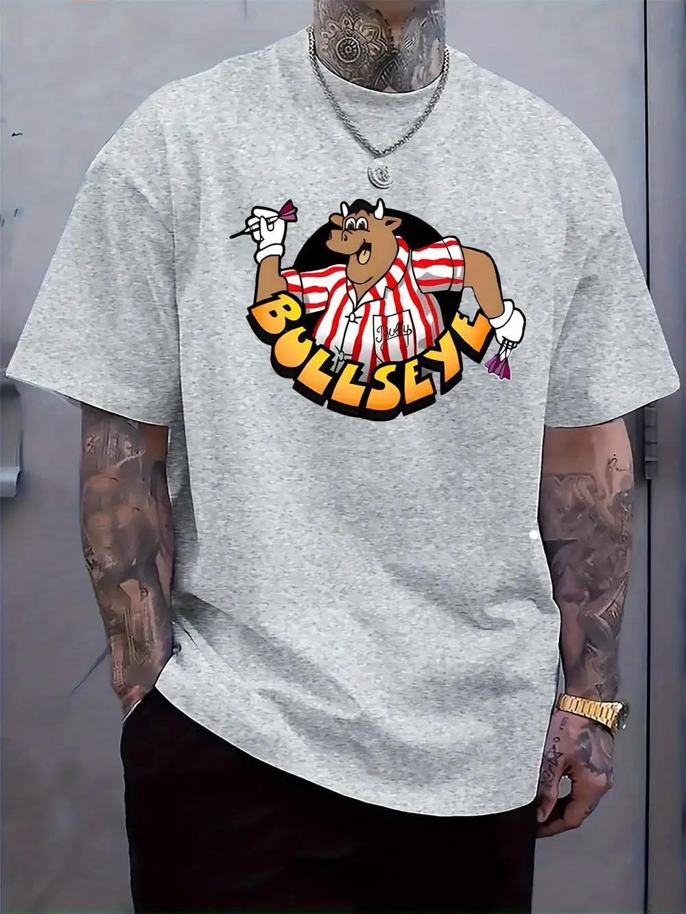 

Round Neck Short Sleeve T-shirt with a Dart Bull Cartoon Print S