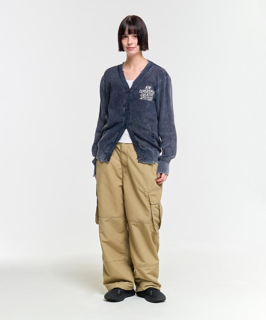 Aeca Washed Destroyed Cardigan-Navy