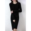 Women's Medium Slim Cashmere Wool Knee-Length Knit Dress - Round Neck, Autumn/Winter Base Layer