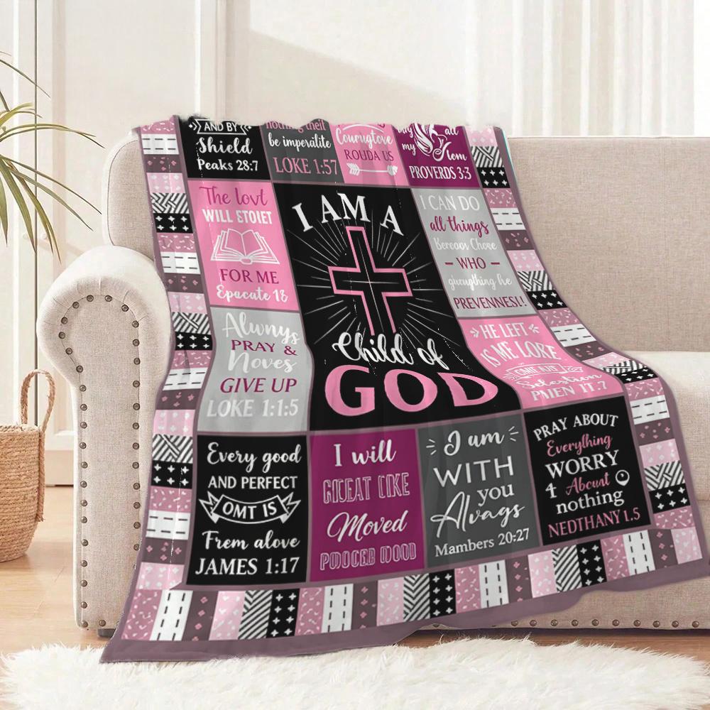 Faith-Inspired Bible Verse Quilt Style Throw, Encouraging Religious Gift for Women Christian Home Decor Easter Christmas