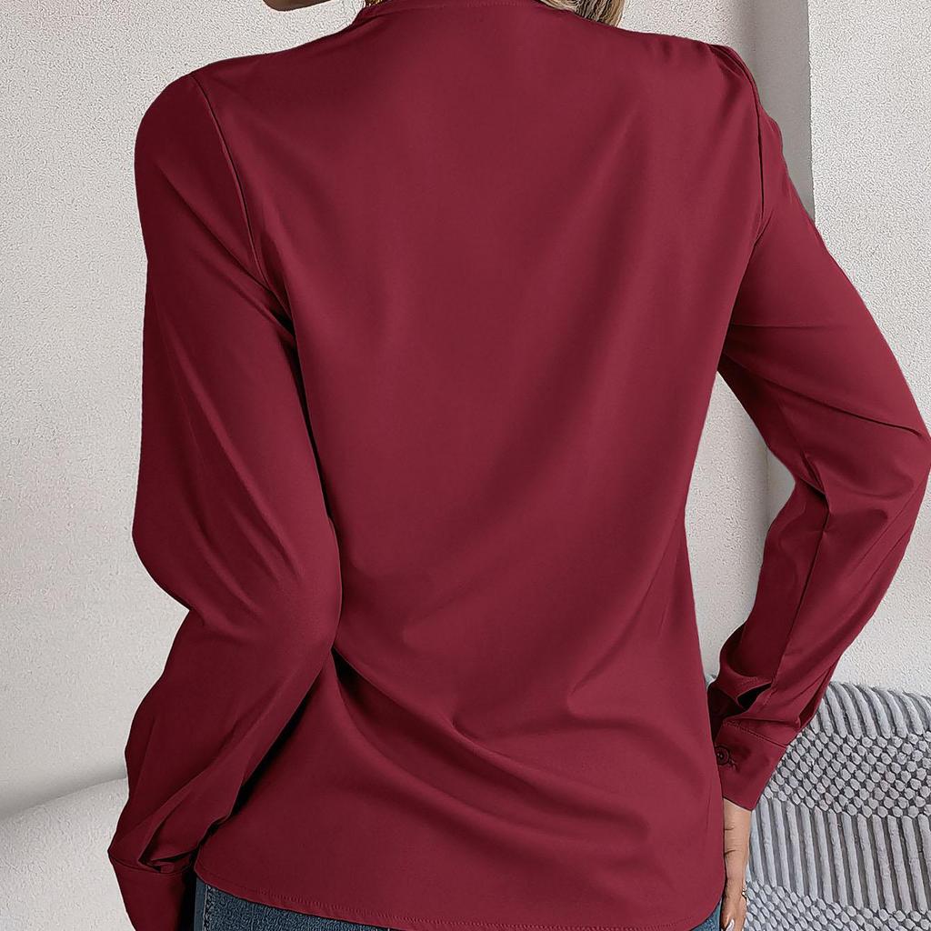 Women Long Sleeve V-Neck Tees Solid ColorT Shirt Ladies Tee Shirt Street Chiffon Blouses Wear Top
