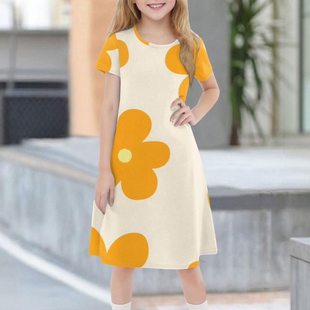Children's Summer Short-sleeved Casual Fashion Round Neck Dress
