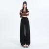Girls' Black Wide-Leg High-Waist Jeans - Spring/Autumn 2024 Collection, Loose Straight Floor-Length Pants with High Street Style.