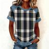 Women Denim Collar Patchwork Stitching Sweatshirt Casual  Printed Pullover Short Sleeve Shirts