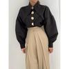 Chic Button Cotton White Shirt Women Spring Casual Office Lady Women Blosues Loose Lantern Long Sleeve Shirts Tops
