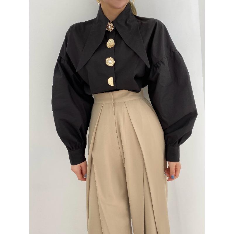 Chic Button Cotton White Shirt Women Spring Casual Office Lady Women Blosues Loose Lantern Long Sleeve Shirts Tops