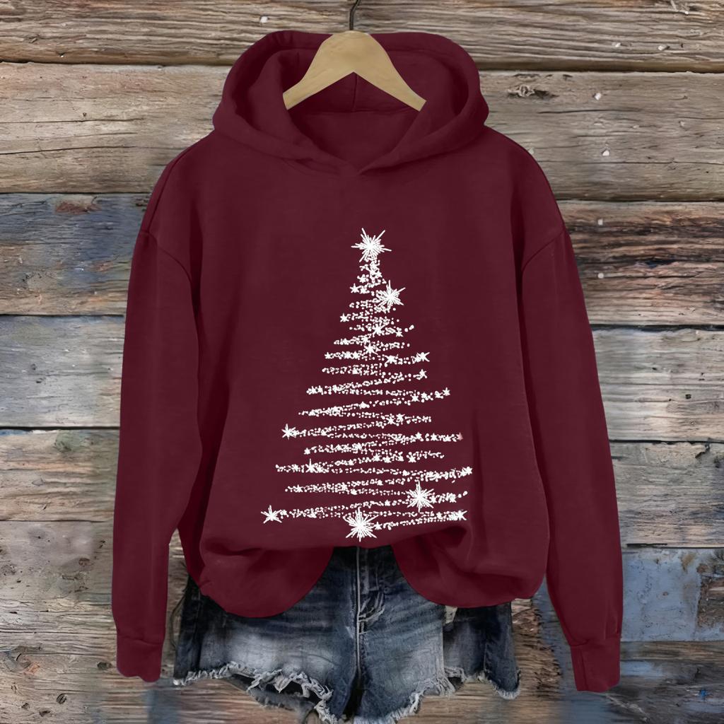 Ladies' Christmas Printed Casual Long Sleeved Round Neck Sports Hoodie Top