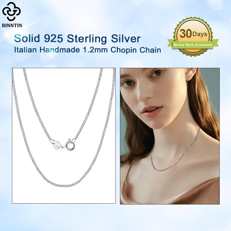 Rinntin 925 Silver Italian Handmade 1.2mm Chopin Chain Necklace for Women Fashion Simple Basic Neck Chain Jewelry SC53