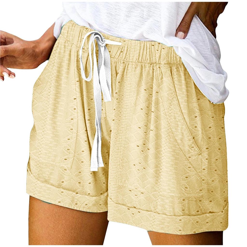 Women's Casual Summer Elastic Beach Shorts Solid Casual Shorts