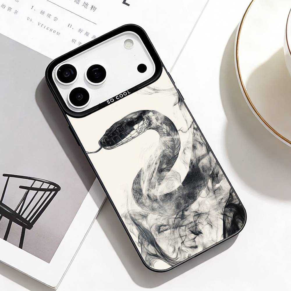 

Чехол для телефона Божественная Мудрость со змеей для iPhone17,16,15,14,13,12,11 Plus,Pro Max Черная рамка Посеребренная крышка iPhone11PROMAX