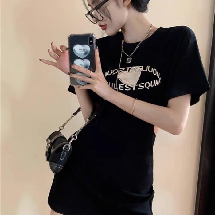 

[Original practice] Be careful with the black dress for women s summer new slim-fitting waisted Spice Girls short-sleeved T-shirt short S чёрный