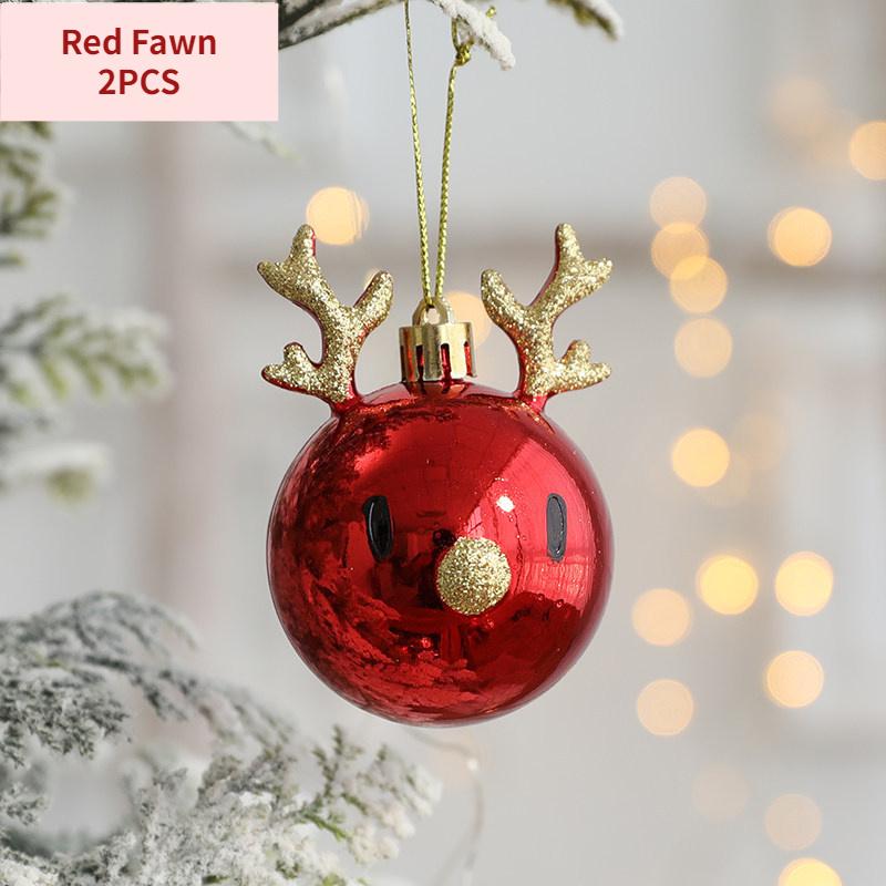 2Pcs /Lot Christmas Tree Ornaments Elk Scene Pendant Decorations Red Elks Diameter Balls Hanging Plastic Gift