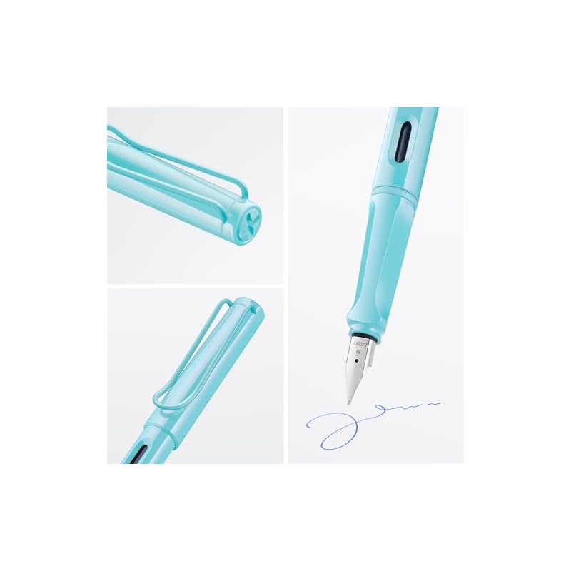 LAMY Safari Aqua Sky Fountain Pen, Light Blue - Ergonomic grip and polished steel nib, Size EF - Ideal for writing and calligraphy - Includes LAMY T
