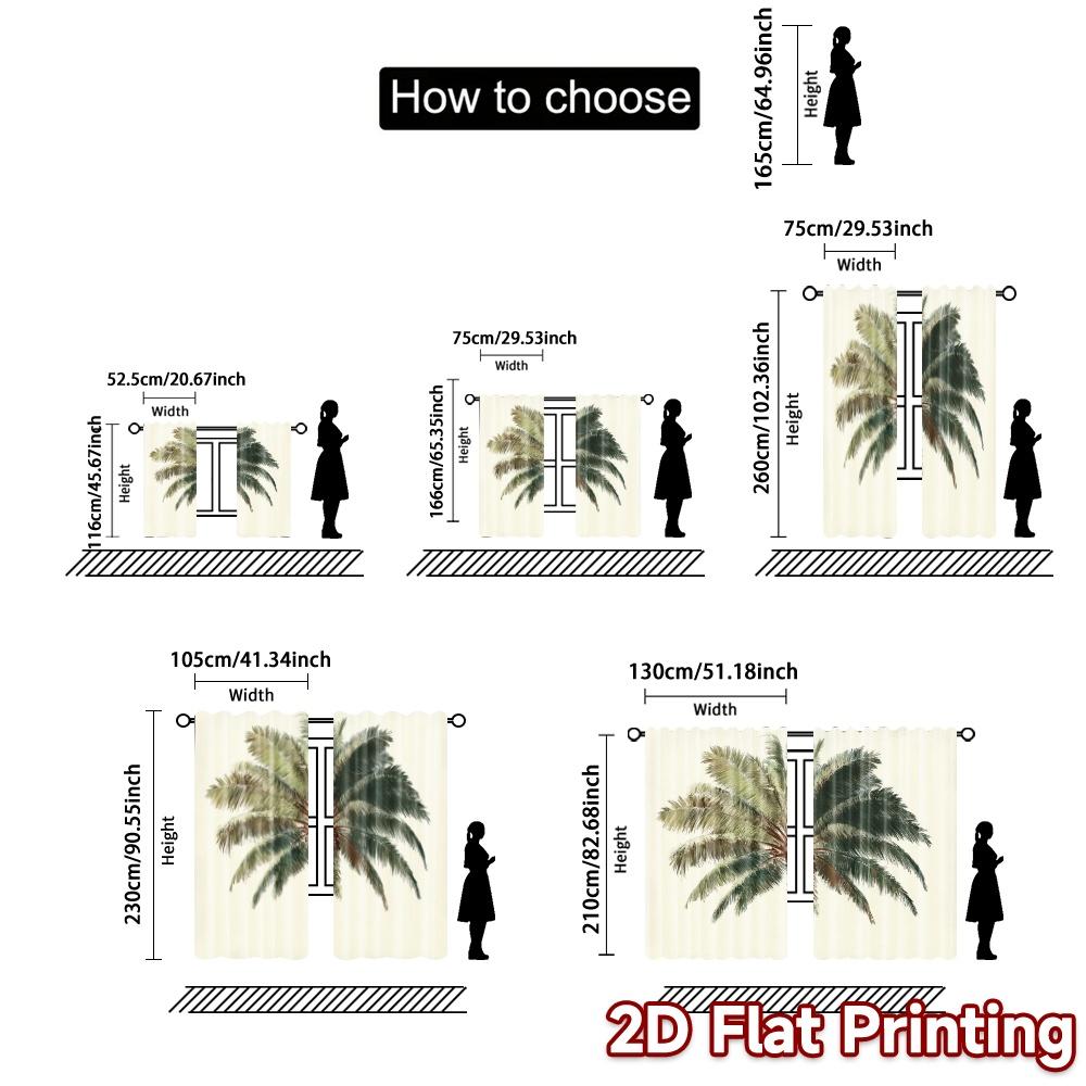 2pcs, 2D FLAT PRINTING Curtains (Without Rod) PalmGrace Popular Pattern Curtains Semi-Sheer Curtains Festive for Kitchen Living