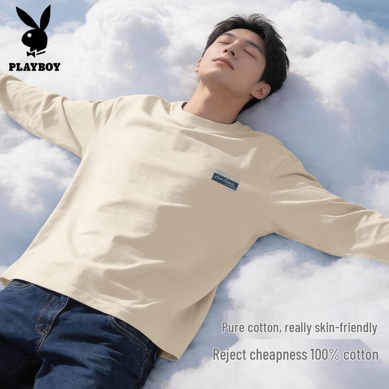 PLAYBOY Men's Pure Cotton Long Sleeve Crew Neck Printed T-Shirt