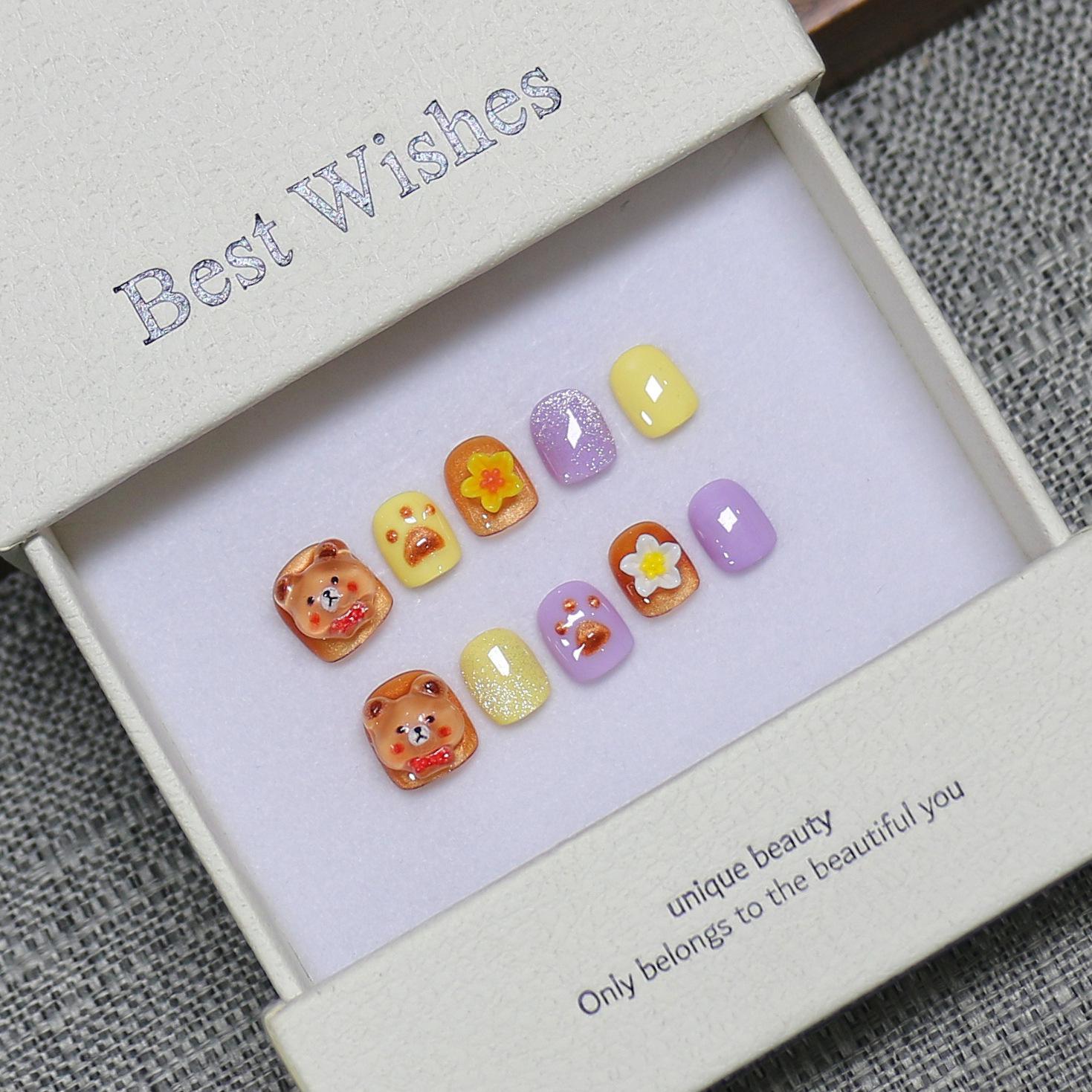 Handcrafted Kids  Cartoon Nail Art Stickers - Cute Wearable Fake Nails Large