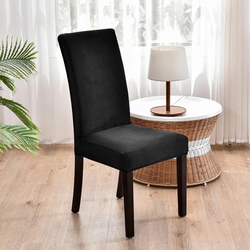 Soft Velvet Dining Chair Cover Universal Long Back Chair Slipcovers Elastic Seat Protector Case for Dining Room Home Decor
