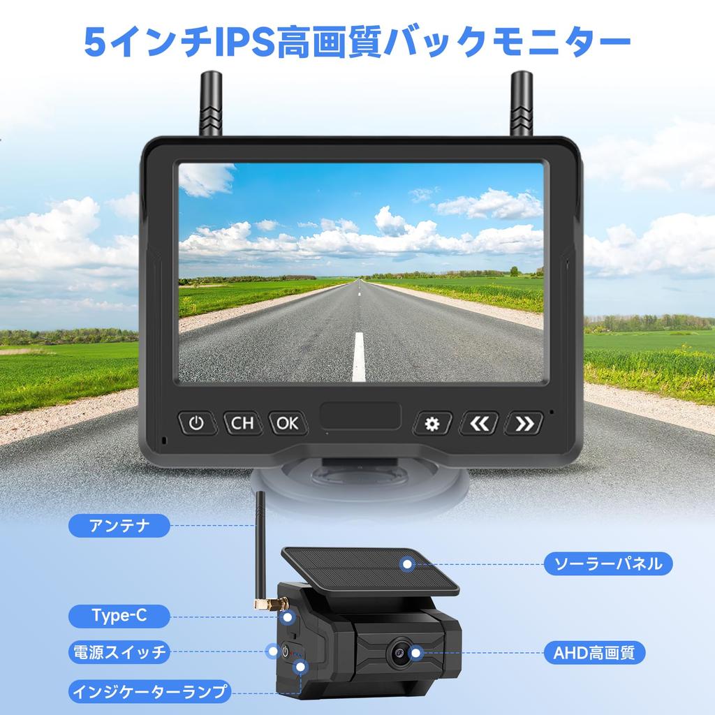 Hizenyo Wireless Backup Camera and Monitor Rechargeable Backup 9600mAh Digital Image Compatible with No Wiring Required 5-inch Set, Camera, 24V,