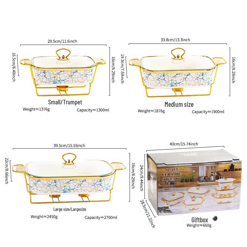 Luxury Ceramic Tableware Set: Rectangular Baking Pan, Casserole Stand, Candle-Heated Soup & Dry Pot