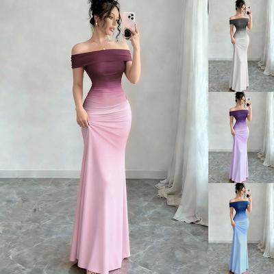 Off Shoulder Gradient Fishtail Maxi Dress