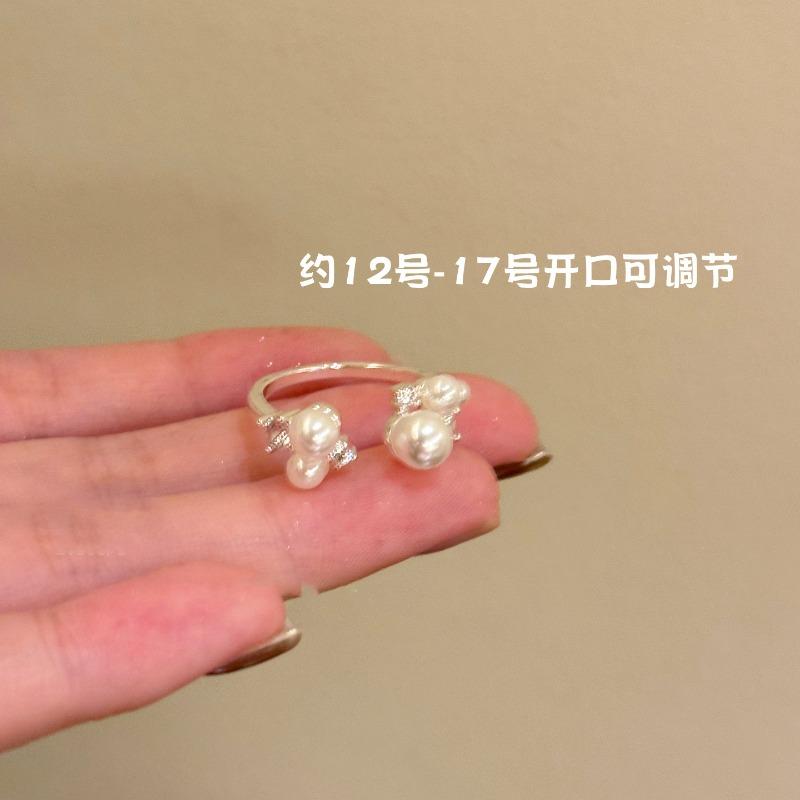 Cold wind zircon pearl opening ring Korean elegant temperament versatile index finger ring light luxury high-end jewelry women