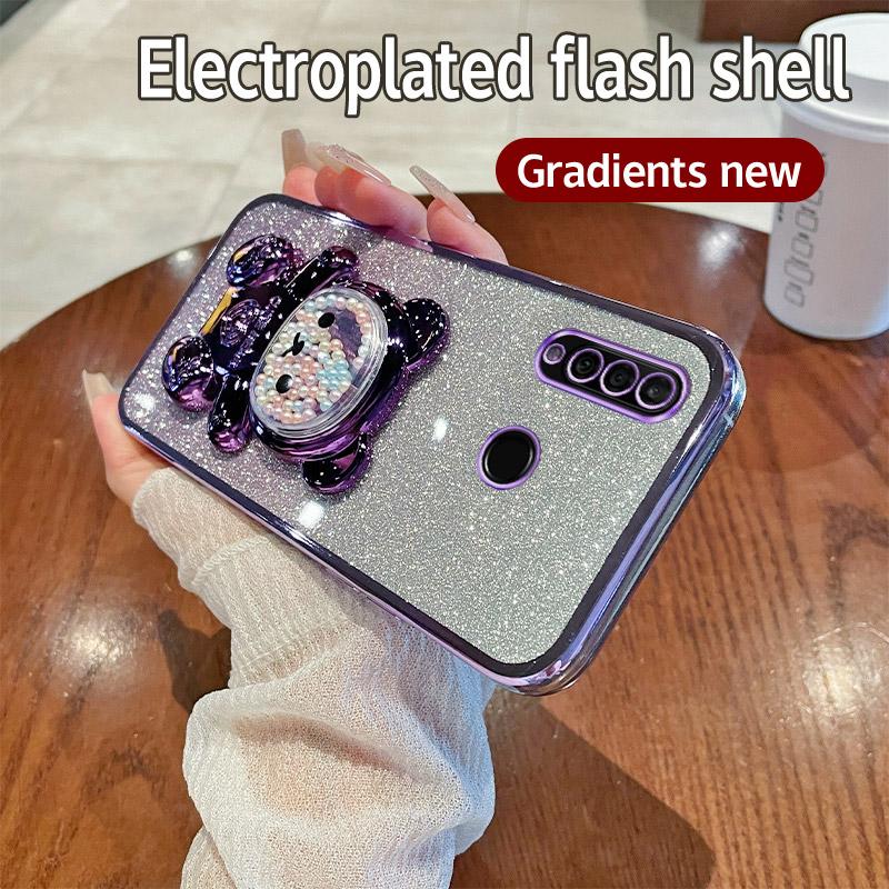 Candy Bear Stand Glitter Phone Case For Huawei Y8S Y9S Y6P Y7A Y7 Y9 Prime Y9 P Smart Z Plus 2019 2021 P40 P30 Lite Soft Cover