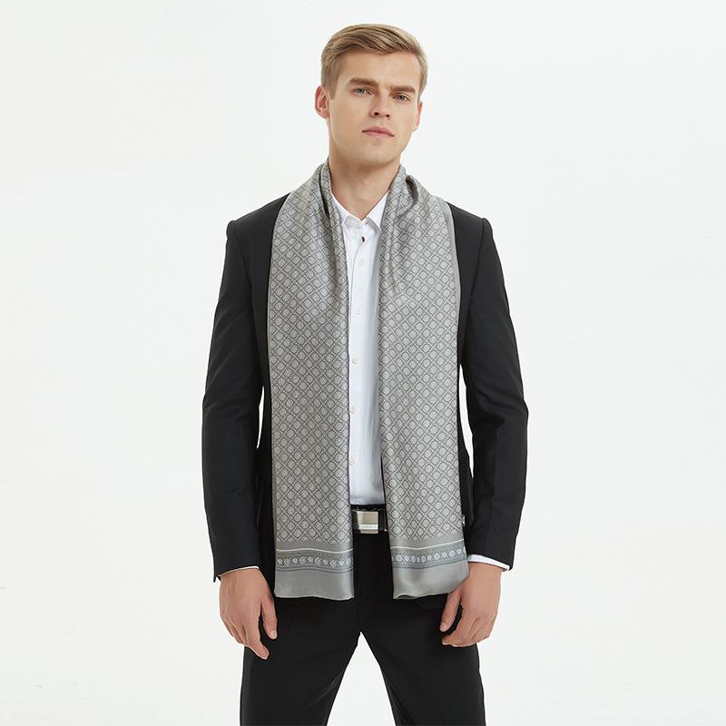 Business Men's Silk Scarf Suit with Silk Double-sided Scarf Winter New Long Scarf Gift Box